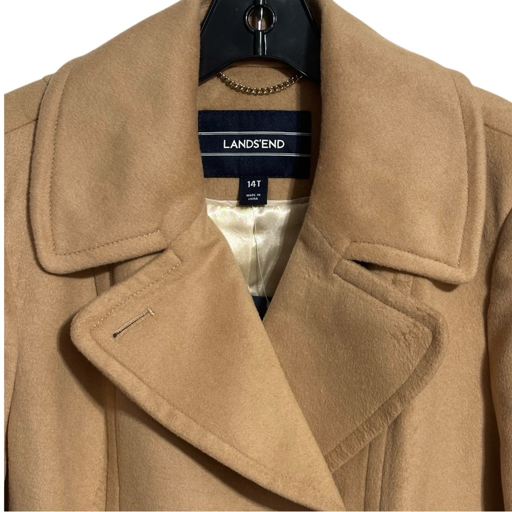 Land’s End NWT Camel Tan Buttoned Lined Peacoat 14T - Picture 5 of 12